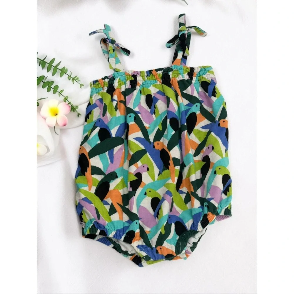 Hanna Andersson Tropical Parrot Print Cotton Bubble Romper Size 2T (85cm)